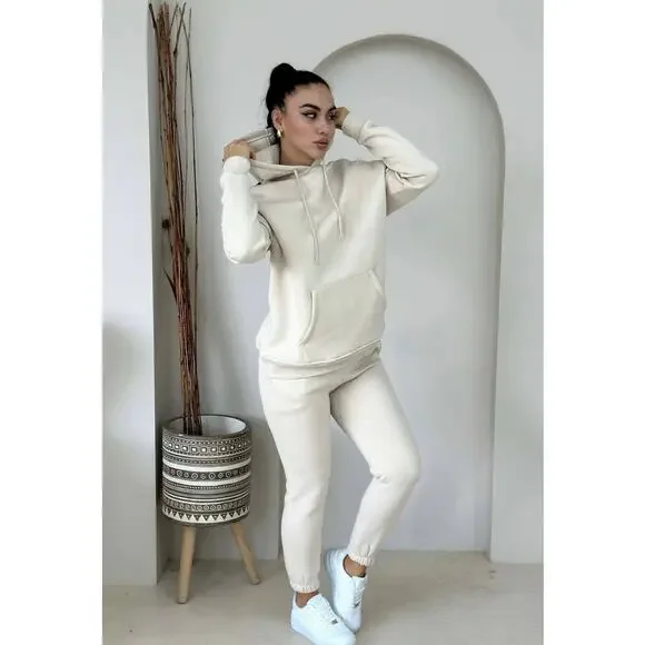 Cream 2-Piece Sweat Pants Hoodie Set - Picture 1 of 10